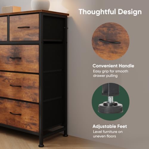 Fabric Dresser for Bedroom with 9 Drawers, Storage Tower