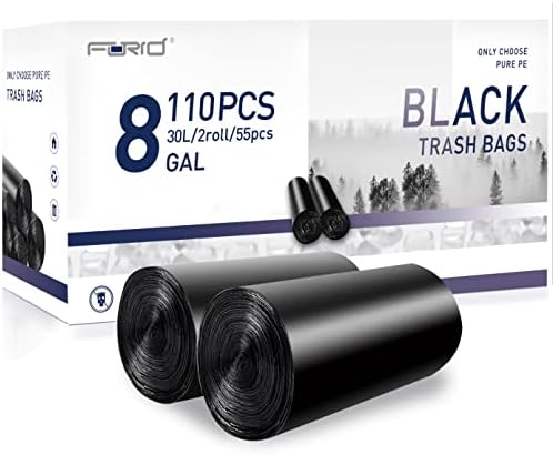 FORID Black Small Trash Bags, 8 Gallon Garbage Bags, Wastebasket Bin Liners 110 Count Plastic Trash Bags for Bathroom Bedroom Office Garbage Can 15 Liters - Durable & Thick Trash Bag
