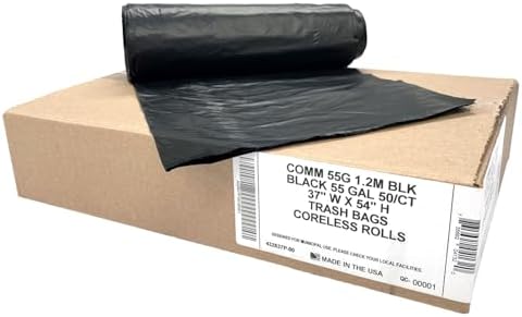 Ultrasac 55 Gal Black Trash Bags, 1.5 MIL (EQ.), 37" x 54" (50 Pack)
