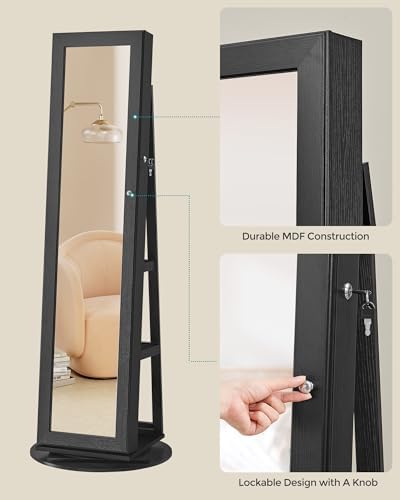 SONGMICS 360° Swivel Jewelry Cabinet, Full-Length Mirror, Lockable