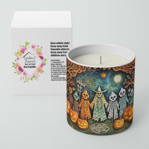 Caroline's Treasures DAC2264CDL Papel Picado Skeletons Spooky Halloween Decorative Soy Candle Nature Soy Wax Essential Oil Home Decor Ideal for Bedroom Kitchen Bath Office Gift, 10 oz