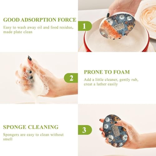 YETTASBIN Happy Thanksgiving 3PCS Wood Pulp Scrub Sponges, Reusable Absorbent Household Cleaning Sponge Non-Scratch Kitchen Dish Sponges, Multi-Surface Safe Scrubber for Nonstick Pans, Pots - Image 4