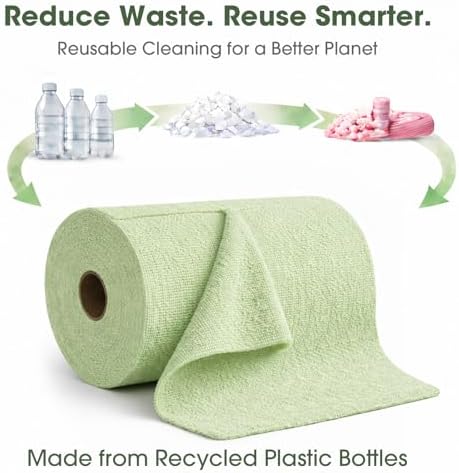 Microfiber Cleaning Cloth Roll - 100 Pack Tear Away Microfiber Paper Towels, Reusable, Washable, Scratch-Free, Kitchen Towels for Car, Home, Kitchen, Glass, Dishes(Bean Green)