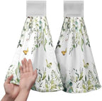 Eucalyptus Leaves Green Hanging Kitchen Towels Flowers Butterfly Hand Towels with Hanging Loop Sage Leaf Summer Dish Towel Washcloth Soft Tie Towel for Bath Kitchen