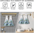 Hydrangea Spring Hanging Kitchen Towels Blue Floral Hand Towels with Hanging Loop Flowers Bathroom Hand Tea Towel Absorbent Dish Towel for Home Kitchen