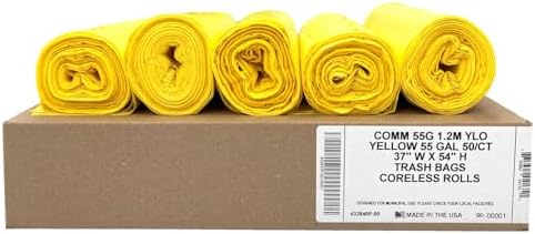 Ultrasac 55 Gal Yellow Trash Bags, 1.5 MIL (EQ.), 37" x 54" (50 Pack)
