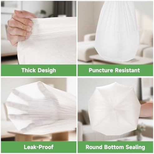 Biodegradable 1.2 Gallon Small Trash Bags - Unscented 100 Count Tiny Garbage Bag Bulk Clear White Strong Thick Compostable Scrap Bin Liners for Kitchen Office or Outdoor Garden Heihaily