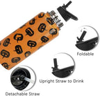 Insulated Halloween Water Bottle 32 oz, Pumpkin Water Bottle with Straw, Reusable Leakproof Stainless Steel Tumbler, Halloween Gifts for Women