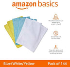 Amazon Basics Microfiber Cleaning Cloths for Cars, Non-Abrasive, Highly Absorbent, Lint and Scratch-Free, Reusable and Washable, Car Detailing Towels, 16" x 12", Blue/White/Yellow, 144-Pack