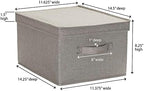 Household Essentials Large Square Storage Box with Lid with Breathable Poly‑Cotton Canvas and Reinforced Sides, Gray Finish, Set of 2