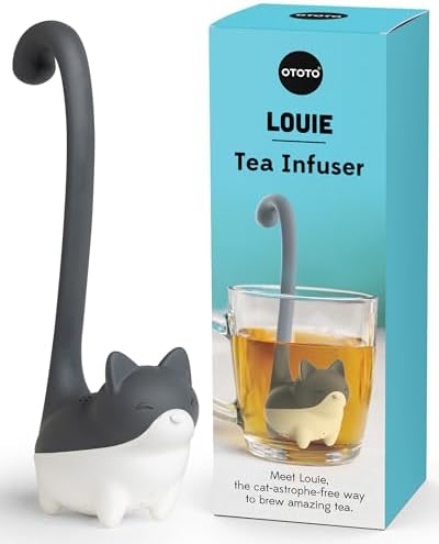 OTOTO Louie Cat Tea Infuser - Cats Loose Leaf Steeper & Diffuser, Tea Strainer Accessories, Cute Gifts for Cat Lovers, White Elephant Gifts, Cute Kitchen Accessories