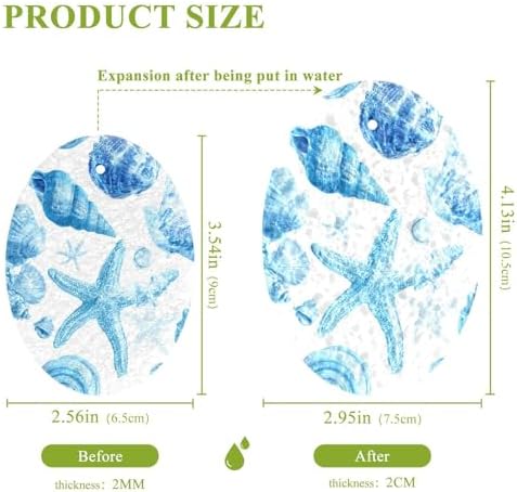 Dish Sponge 3Pcs Kitchen Sponges Non-Scratch Soft Expandable Washing Dishes Stain Odor Resistant Cellulose Sponges Packs for Dish Bathroom Household Blue Shellfish Starfish - Image 2