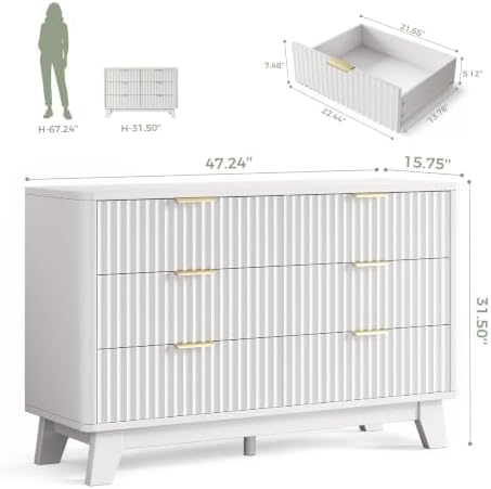Jocoevol Fluted 6 Drawer Dresser for Bedroom, White