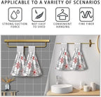 Winter Snowflakes Hanging Dish Towels Red and Gray Snow Bathroom Hand Towel Xmas Holiday Kitchen Towel with Hanging Loop Tie Towels 12x17 Inch Decor for Bathroom Laundry Room Tabletop