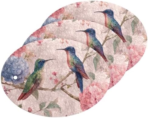 Dish Sponge 3Pcs Kitchen Sponges Non-Scratch Soft Expandable Washing Dishes Stain Odor Resistant Cellulose Sponges Packs for Dish Bathroom Household Watercolor Hummingbirds Hydrangeas by QwThum