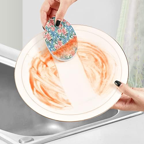 Rose Floral Kitchen Sponges Spring Summer Flower Cleaning Dish Sponges Non-Scratch Natural Scrubber Sponge for Kitchen Bathroom Cars, pack of 3 - Image 5