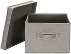 Household Essentials Large Square Storage Box with Lid with Breathable Poly‑Cotton Canvas and Reinforced Sides, Gray Finish, Set of 2