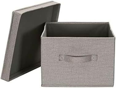 Household Essentials Large Square Storage Box with Lid with Breathable Poly‑Cotton Canvas and Reinforced Sides, Gray Finish, Set of 2