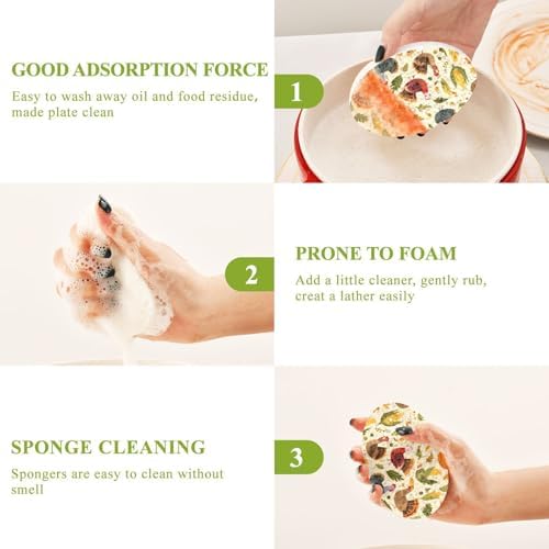 Dish Sponge 3Pcs Kitchen Sponges Non-Scratch Soft Expandable Washing Dishes Stain Odor Resistant Cellulose Sponges Packs for Dish Bathroom Household Thanksgiving Turkey Pumpkins Corn Leaves - Image 4