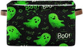 Dussdil Halloween Green Ghost Storage Basket Fabric Kitchen Baskets Storage Bins Boxes Foldable Cloth Organizer Bags for Kids Toys Books Shelf Closet Playroom Laundry Baskets 1 PCS