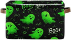 Dussdil Halloween Green Ghost Storage Basket Fabric Kitchen Baskets Storage Bins Boxes Foldable Cloth Organizer Bags for Kids Toys Books Shelf Closet Playroom Laundry Baskets 1 PCS