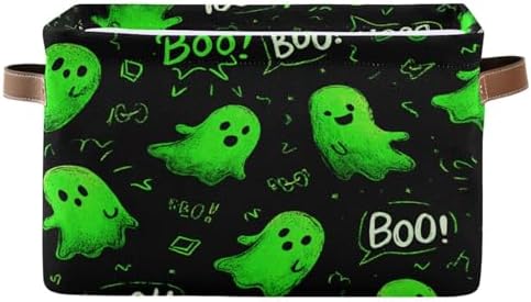Dussdil Halloween Green Ghost Storage Basket Fabric Kitchen Baskets Storage Bins Boxes Foldable Cloth Organizer Bags for Kids Toys Books Shelf Closet Playroom Laundry Baskets 1 PCS