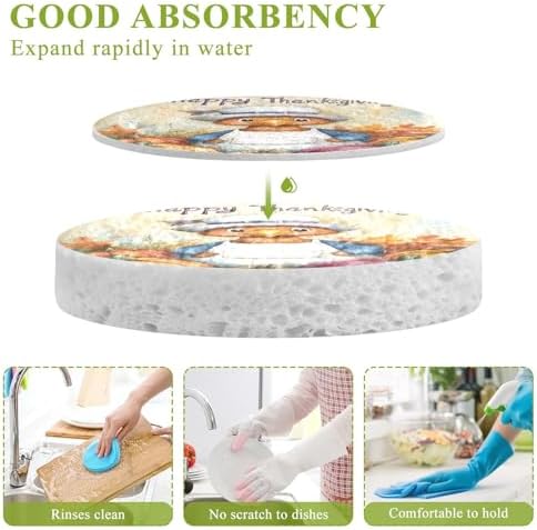 Fall Cute Turkey Thanksgiving Sponges Kitchen for Dishes Wood Pulp Dish Scrubber Sponge for Cleaning Non-Scratch, Household Supplies 3 Pack - Image 3