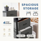 DUMOS Night Stand with 4 Fabric Drawers, Bedside Table for Bedroom