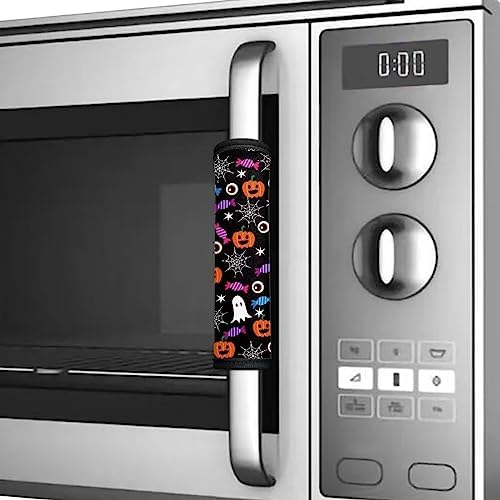 Refrigerator Door Handle Covers Set of 6, Antiskid Protector for Fridge Oven Dishwasher Keep Kitchen Appliance Clean from Smudges, Food Stains, Halloween Decor, Ghost Pumpkin Spider Web