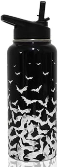 Insulated Halloween Water Bottle 32 oz, Bat Water Bottle with Straw, Reusable Leakproof Water Bottle Stainless Steel, Halloween Gifts for Women