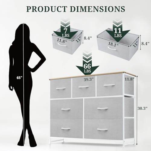 7-Drawer Dresser for Bedroom, Anti-Tip Wide Storage Organizer Fabric
