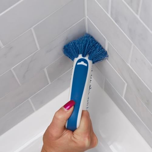 Unger 2-in-1 Grout and Corner Scrubber Brush Tool, Crevice Bathroom Cleaning Supplies for Showers, Door Tracks, Tile, and Bathtubs, Household 360-Degree Scrubbing Power (Pack of 4)