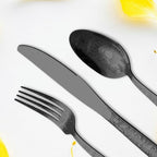 Black Rose Floral Silverware Set for 4, 16 Pcs Stainless Steel Vintage Flatware Set with Flower Unique Embossed Pattern Design Include Forks Spoons Knives Kitchen Tableware Wedding Dishwasher Safe