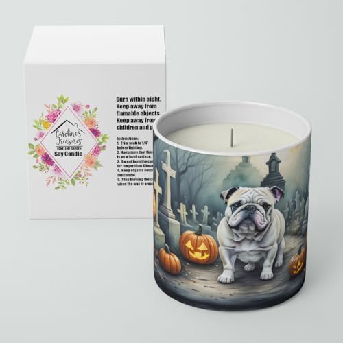 Caroline's Treasures DAC2039CDL English Bulldog Spooky Halloween Decorative Soy Candle Nature Soy Wax Essential Oil Home Decor Ideal for Bedroom Kitchen Bath Office Gift, 10 oz