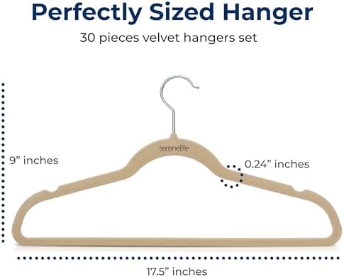 SereneLife Velvet Hangers – 30 Pack, Slim & Space Saving for Closets