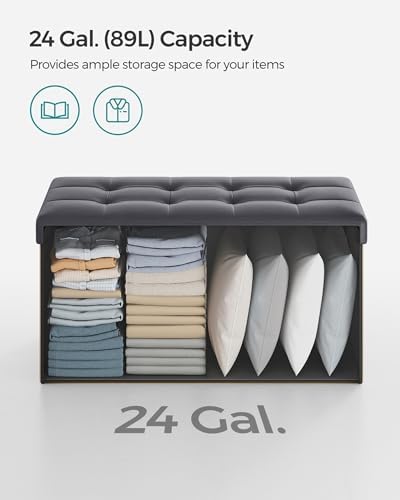 SONGMICS 30 Inches Folding Storage Ottoman Bench with Flipping Lid