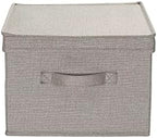 Household Essentials Large Square Storage Box with Lid with Breathable Poly‑Cotton Canvas and Reinforced Sides, Gray Finish, Set of 2