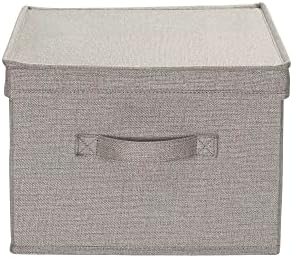 Household Essentials Large Square Storage Box with Lid with Breathable Poly‑Cotton Canvas and Reinforced Sides, Gray Finish, Set of 2