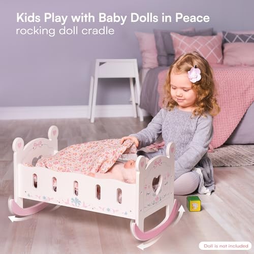 ROBOTIME Wooden Baby Doll Crib for 18-24 Inch Dolls, Age 3+