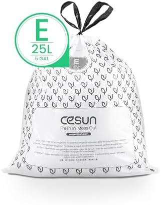 Cesun Code E Drawstring Trash Bags 90 Count, 5 Gallon / 25 Liter