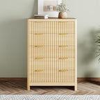 Fluted 47" Tall Dresser for Bedroom with 5 Drawers, Modern Chest of Drawers with Metal Handle & Deep Storage, Wood Closet Clothes Storage Organizer for Living Room & Hallway, Natural Oak Dresser