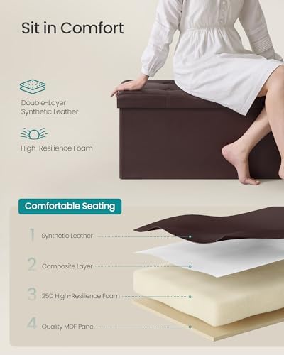 SONGMICS Storage Ottoman Bench, 43.3 Inches Folding Foot Rest Stool