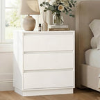 RoyalCraft White Nightstand with 3 Drawers Storage, Large Bedside Table