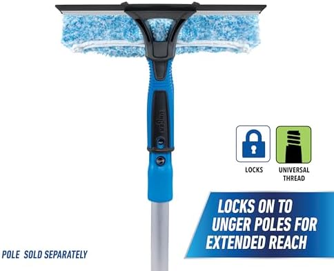 Unger Professional Connect and Clean 2-in-1 Squeegee and Scrubber, 10” Window Cleaning Tool, Commercial and Residential Use, Washer Cleaner Supplies to Remove Excess Water and Dry