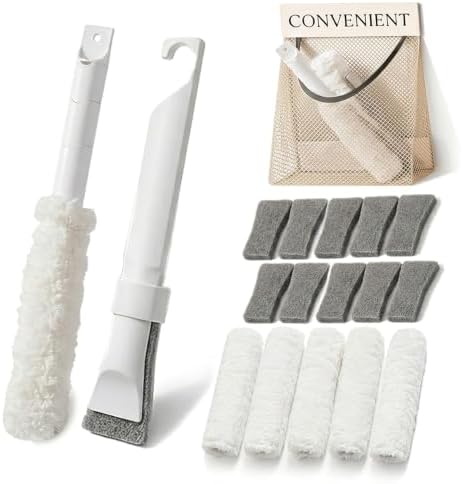 Home Detail Cleaning Kit, Crevice Cleaning Brush, 5-in-1 Detail Duster, Replacement Pads, Microfiber Sleeves and Storage Bag for Window Tracks, Air Vents, Kitchen and Bathroom