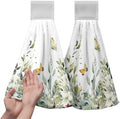 Sage Green Eucalyptus Hand Tie Towels Set of 2 Spring Summer Leaves Hanging Kitchen Towel 12 x 17 Inch Soft Absorbent Dish Towels with Hanging Loop for Kitchen Bathroom Hotel Gym
