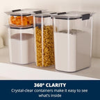 Rubbermaid Brilliance BPA-Free Food Storage Containers with Lids Airtight Kitchen and Pantry Organization Set Includes 3 Containers and Scoops Clear 16 cups