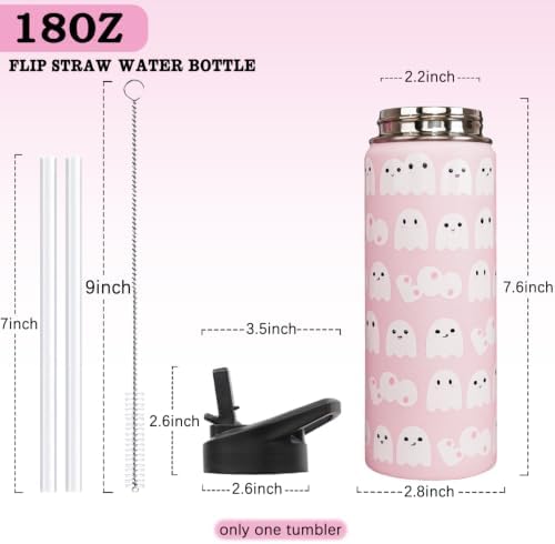 Insulated Halloween Water Bottle 18 oz, Ghost Water Bottle with Straw, Reusable Leakproof Stainless Steel Tumbler, Halloween Gifts for Women