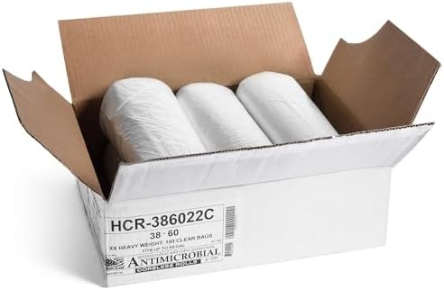 Aluf Plastics 60 Gal Clear Trash Bags, 22 Micron (EQ.), 38" x 60" (150 Pk)