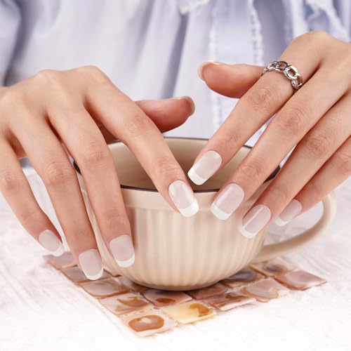 DANNI & TONI Semi Cured Gel Nail Strips Translucent White (Opal Veil) White-Tipped French Gel Nail Wraps 28 Stickers